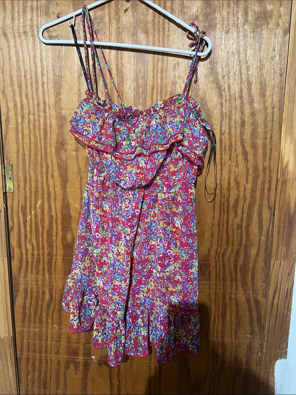 Forever 21 Red Floral Smocked Top with Multicolor Print